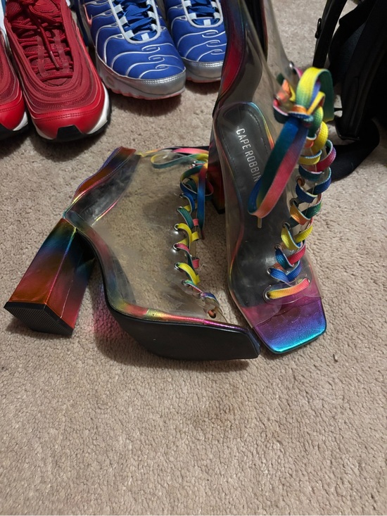 Cape Robbin Shoes - Cape Robbin Iridescent Rainbow Lace-Up Clear Block Heels OFFERS WELCOME 🤗